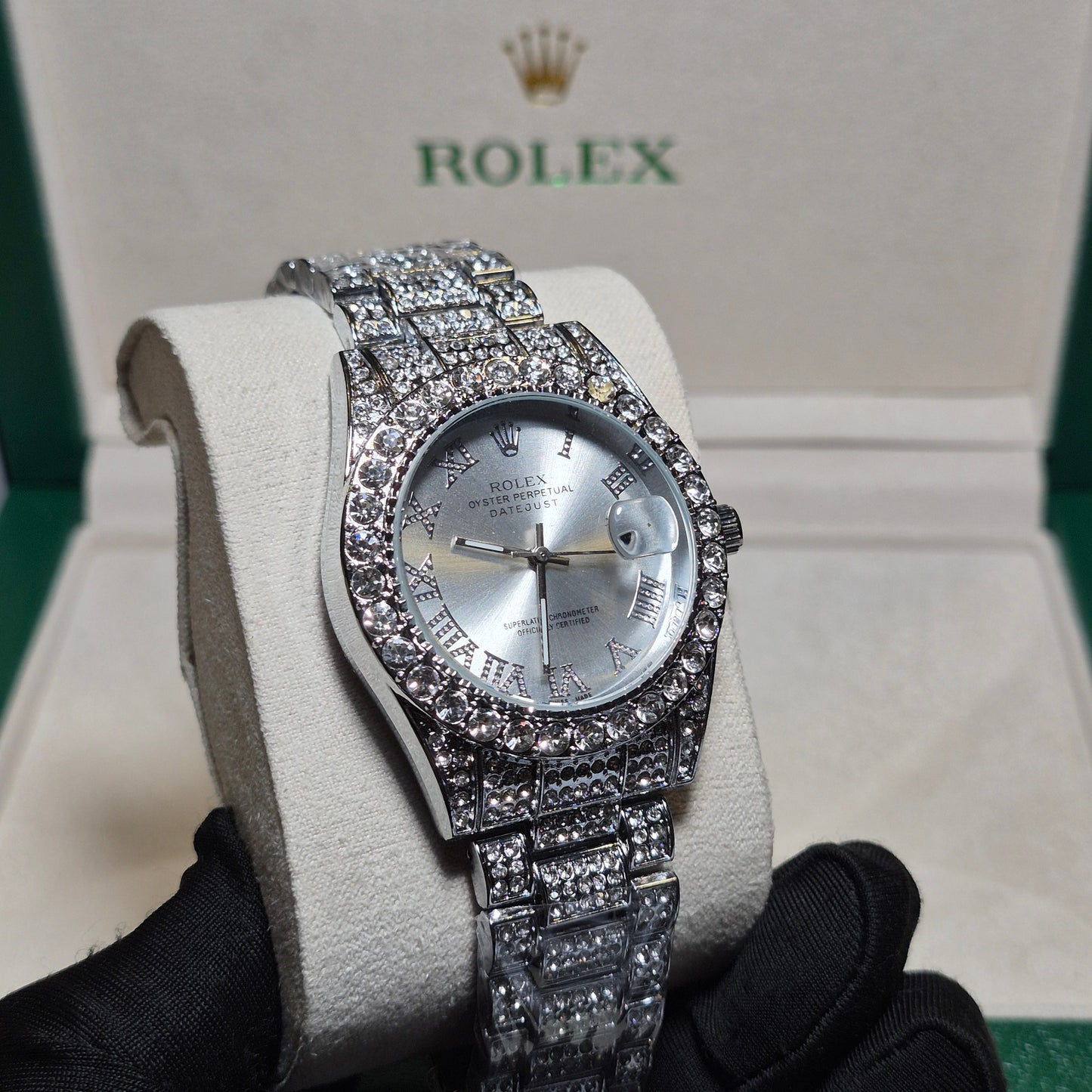 Rolex Date Just Plateado Cara Blanca FULL SET