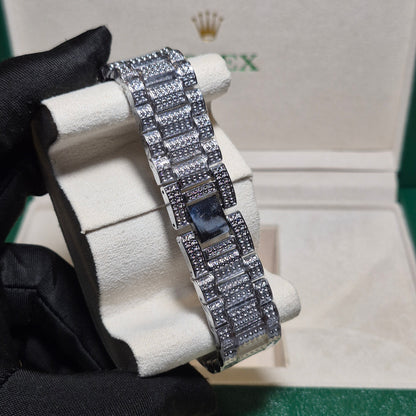 Rolex Date Just Plateado Cara Negra FULL SET