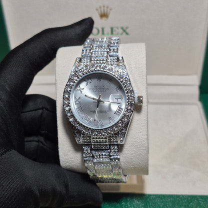 Rolex Date Just Plateado Cara Blanca FULL SET