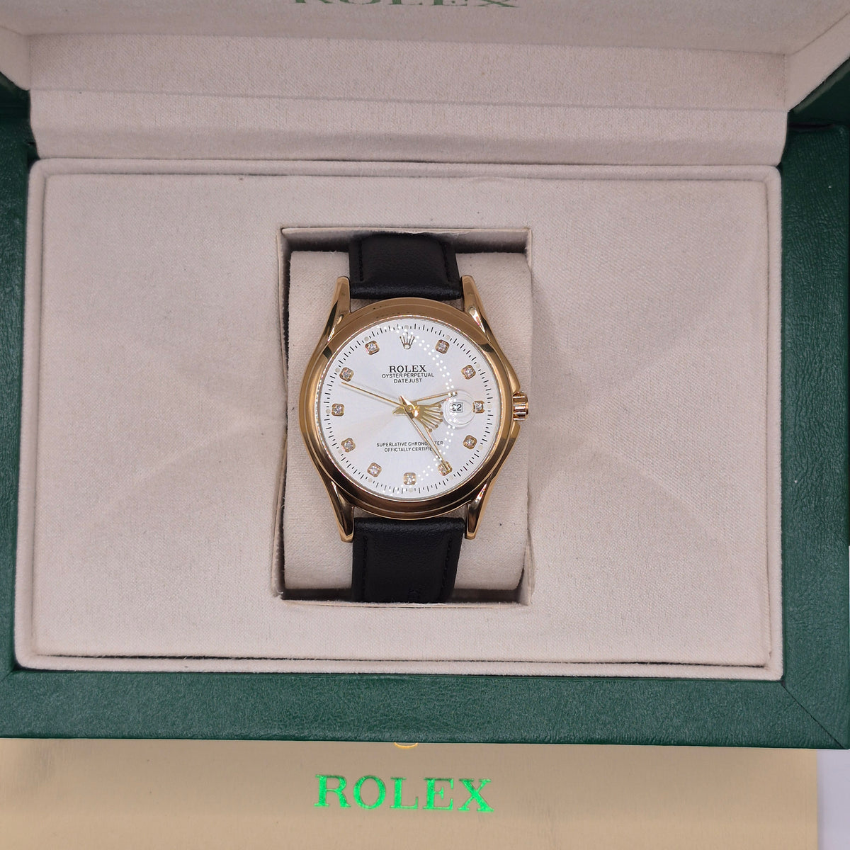 Rolex Semiautomático Oyster Perpetual Gold Cuero Negro