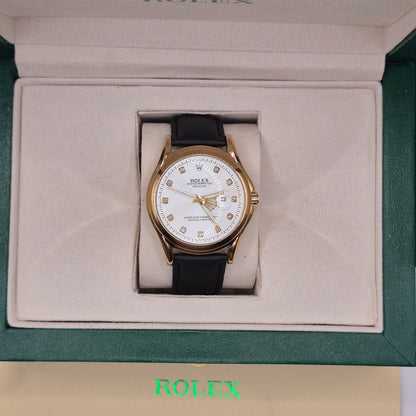 Rolex Semiautomático Oyster Perpetual Gold Cuero Negro