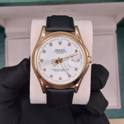 Rolex Semiautomático Oyster Perpetual Gold Cuero Negro