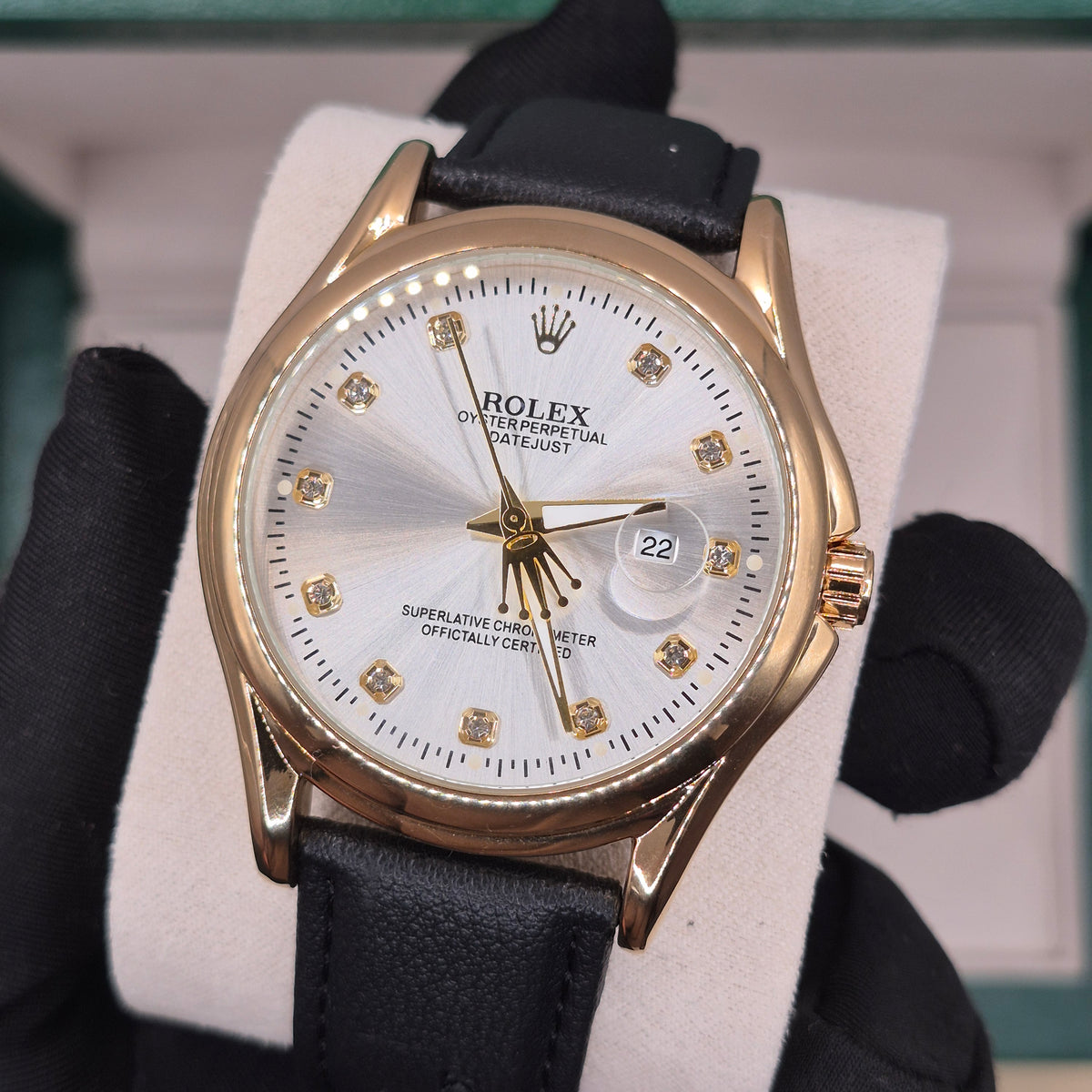 Rolex Semiautomático Oyster Perpetual Gold Cuero Negro