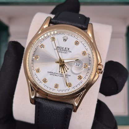 Rolex Semiautomático Oyster Perpetual Gold Cuero Negro