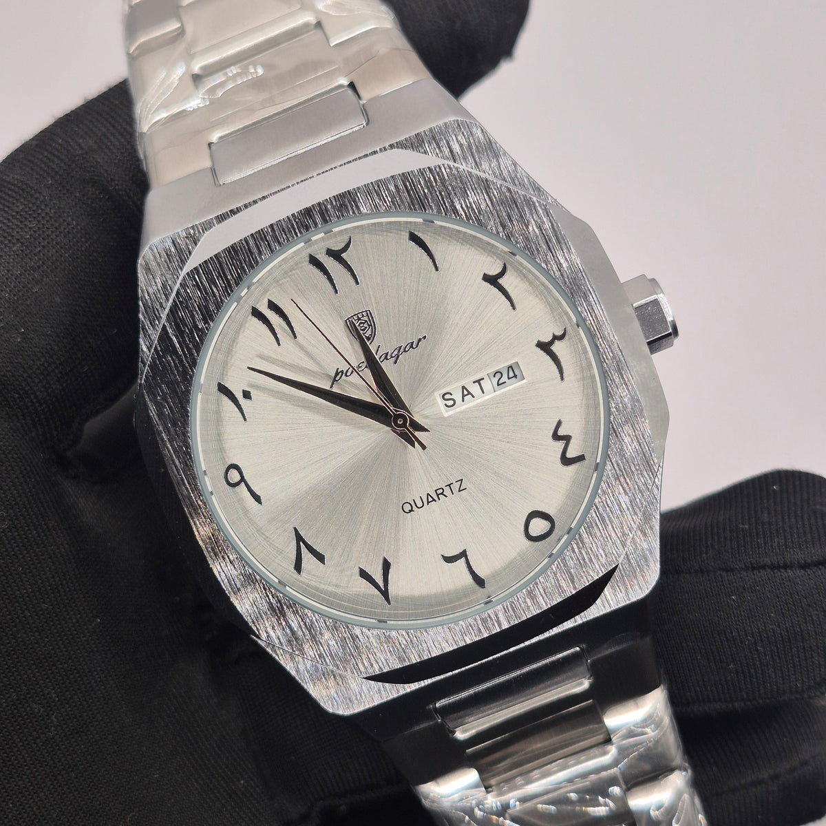 Reloj Poedagar Full Silver Números Arábicos