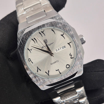 Reloj Poedagar Full Silver Números Arábicos