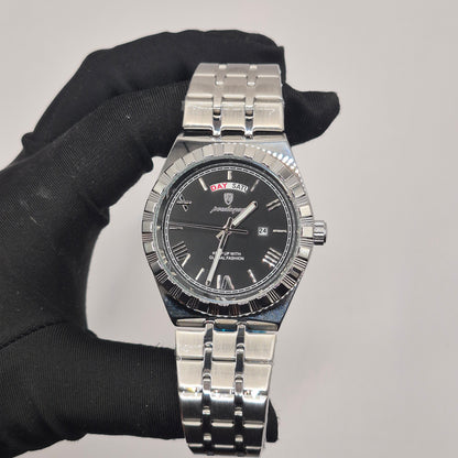 Reloj Poedagar Day-Date Plateado Dial Negro