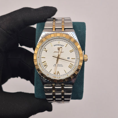 Reloj Poedagar Day-Date Two Tone Dial Blanco