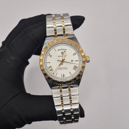 Reloj Poedagar Day-Date Two Tone Dial Blanco