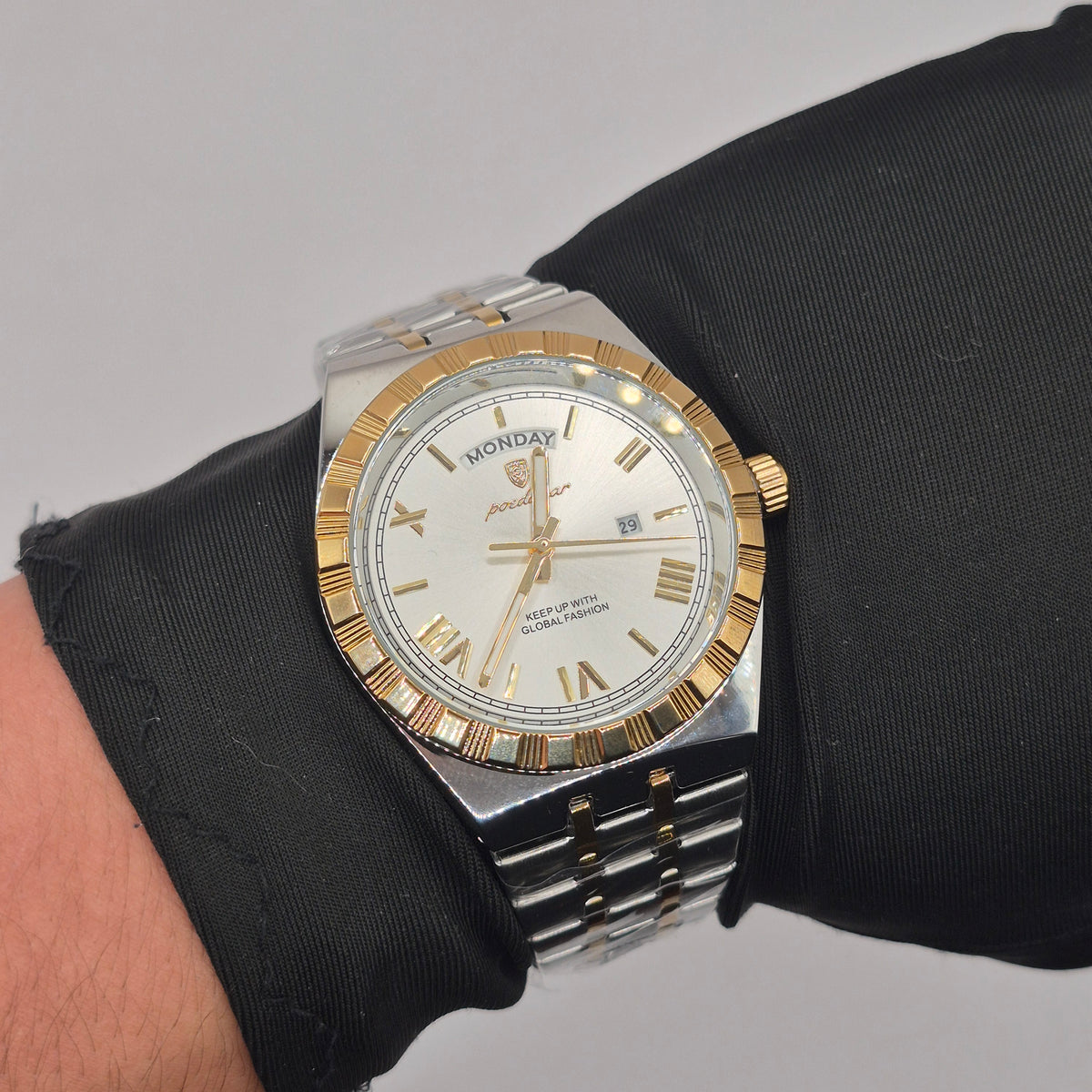 Reloj Poedagar Day-Date Two Tone Dial Blanco