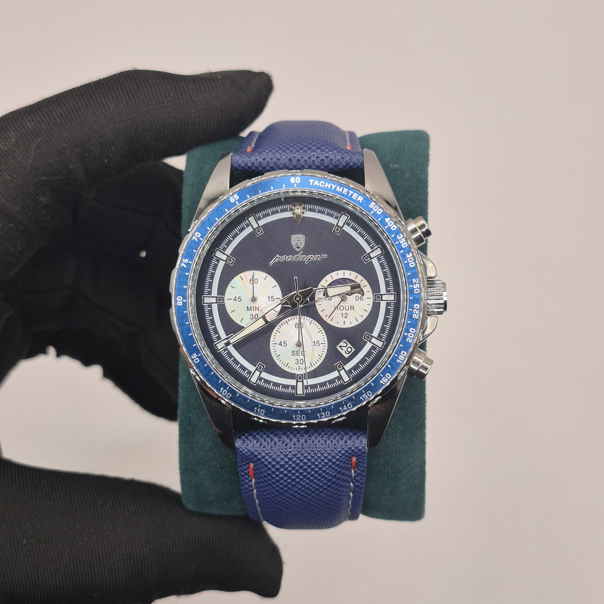 Reloj Poedagar Cronógrafo Sol y Luna Dial Azul Marino Correa Nylon