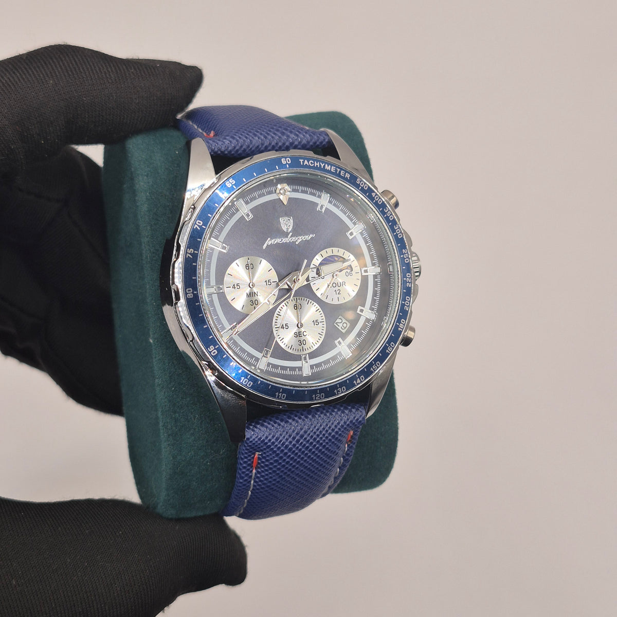Reloj Poedagar Cronógrafo Sol y Luna Dial Azul Marino Correa Nylon