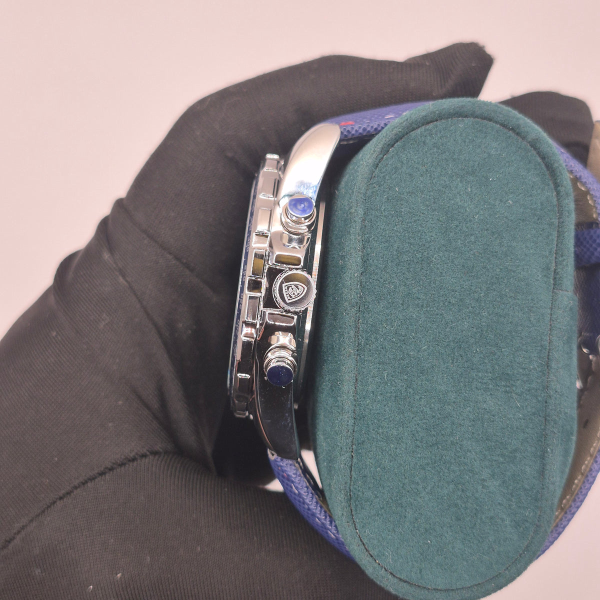Reloj Poedagar Cronógrafo Sol y Luna Dial Azul Marino Correa Nylon