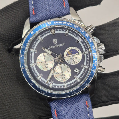 Reloj Poedagar Cronógrafo Sol y Luna Dial Azul Marino Correa Nylon