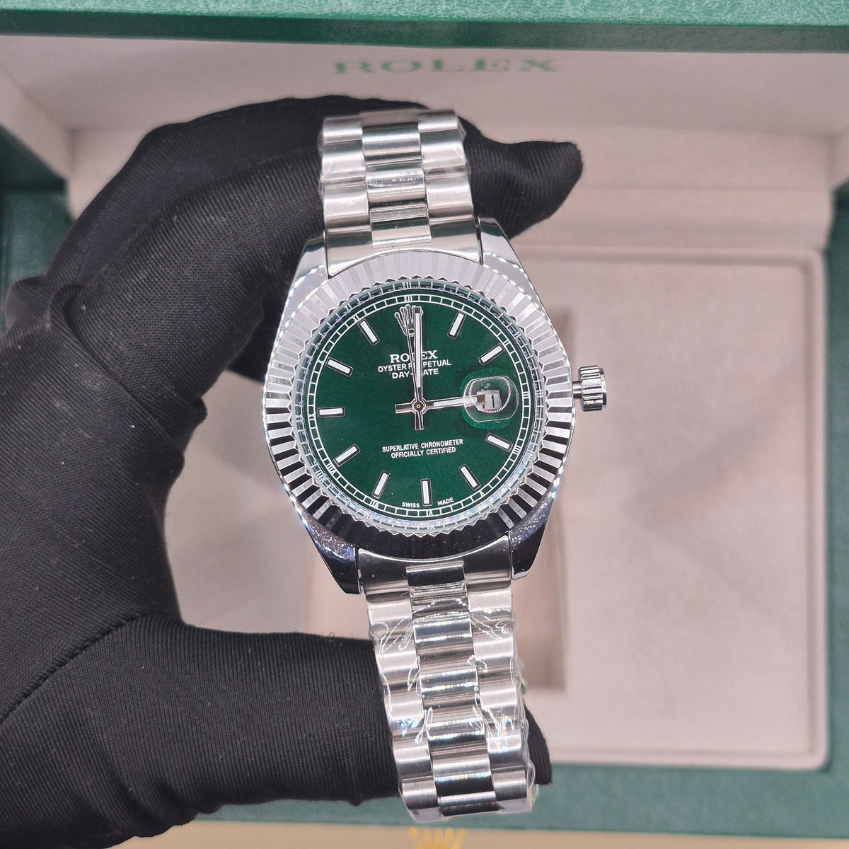 Rolex Semiautomatico Date Just Presidencial Plateado Verde Oliva