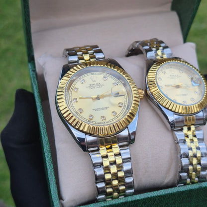 Relojes Rolex Pareja Date Just Imperial Dorado + Caja De Lujo Gratis