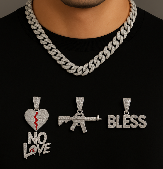 3 Cadenas Cubanas En Una (Cadena + 3 Dijes Premium)