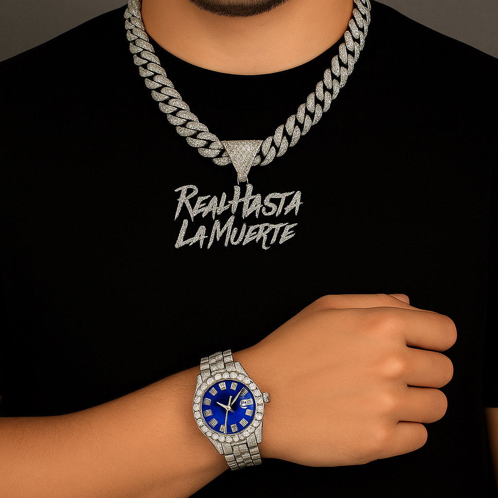 Reloj Plateado Azul + Cadena RHLM