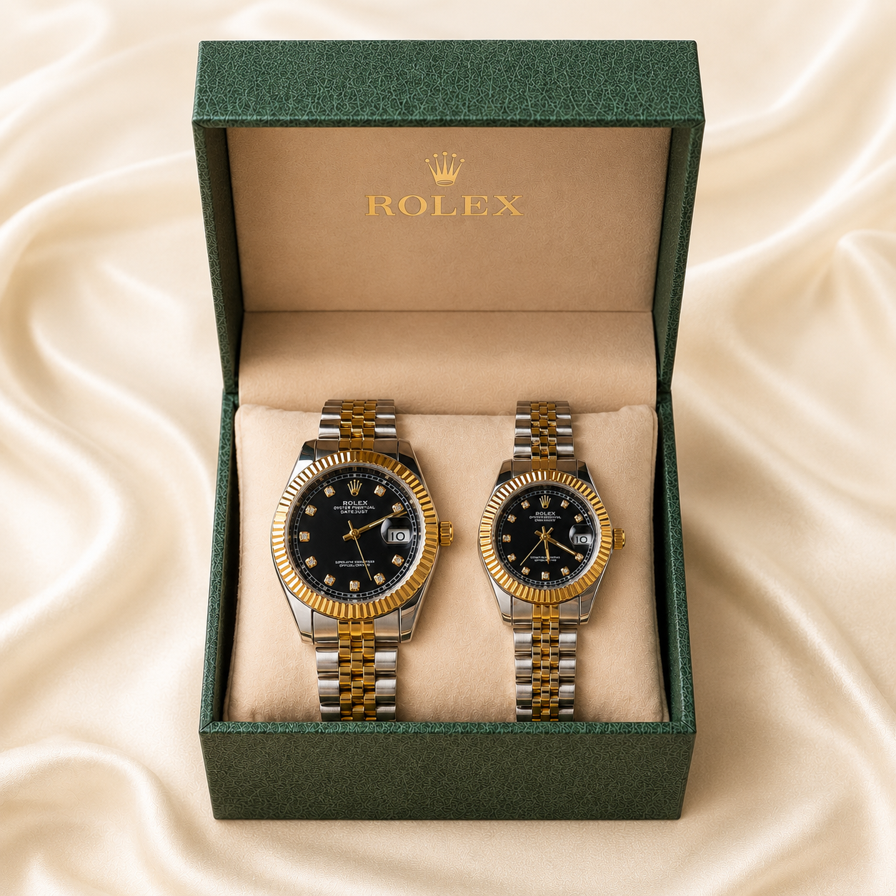 Relojes Rolex Pareja Date Just Cara Negra + Caja De Lujo GRATIS
