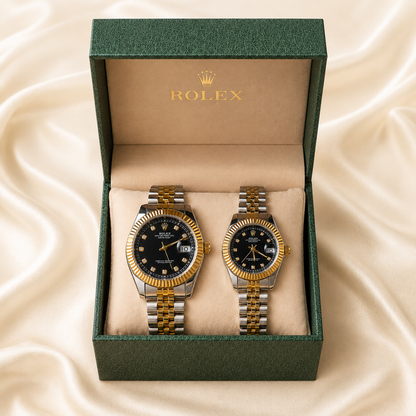 Relojes Rolex Pareja Date Just Cara Negra + Caja De Lujo GRATIS