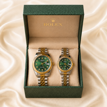 Relojes Rolex Pareja Date Just Cara Verde+ Caja De Lujo GRATIS