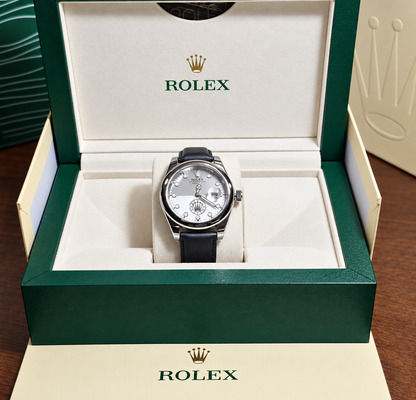 Rolex Oyster Perpetual Plateado Cuero Negro