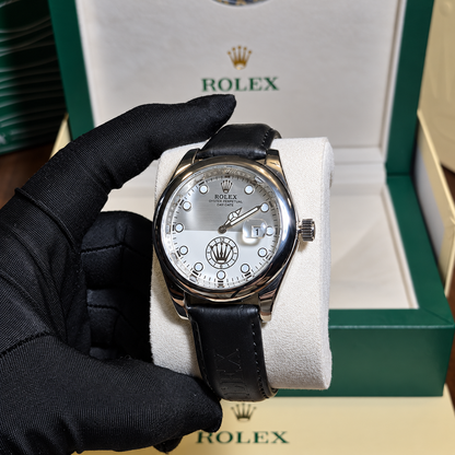 Rolex Oyster Perpetual Plateado Cuero Negro