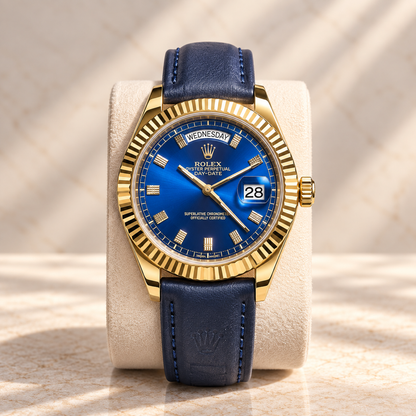 Rolex Day-Date Bisel Estriado Cuero Azul
