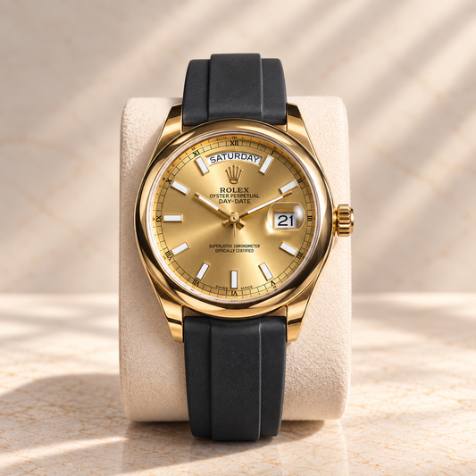 Rolex Day-Date Full Gold Goma Negra