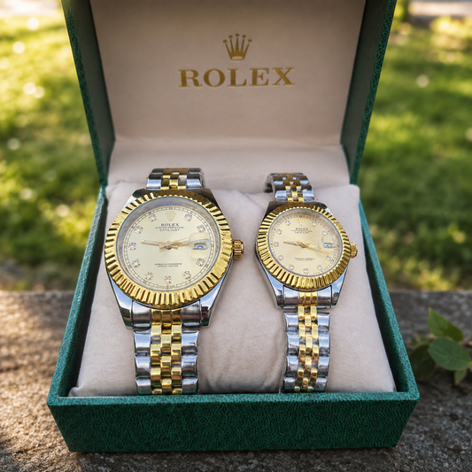 Relojes Rolex Pareja Date Just Imperial Dorado + Caja De Lujo Gratis