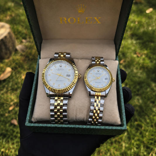 Relojes Rolex Pareja Date Just Imperial Blancos + Caja De Lujo GRATIS