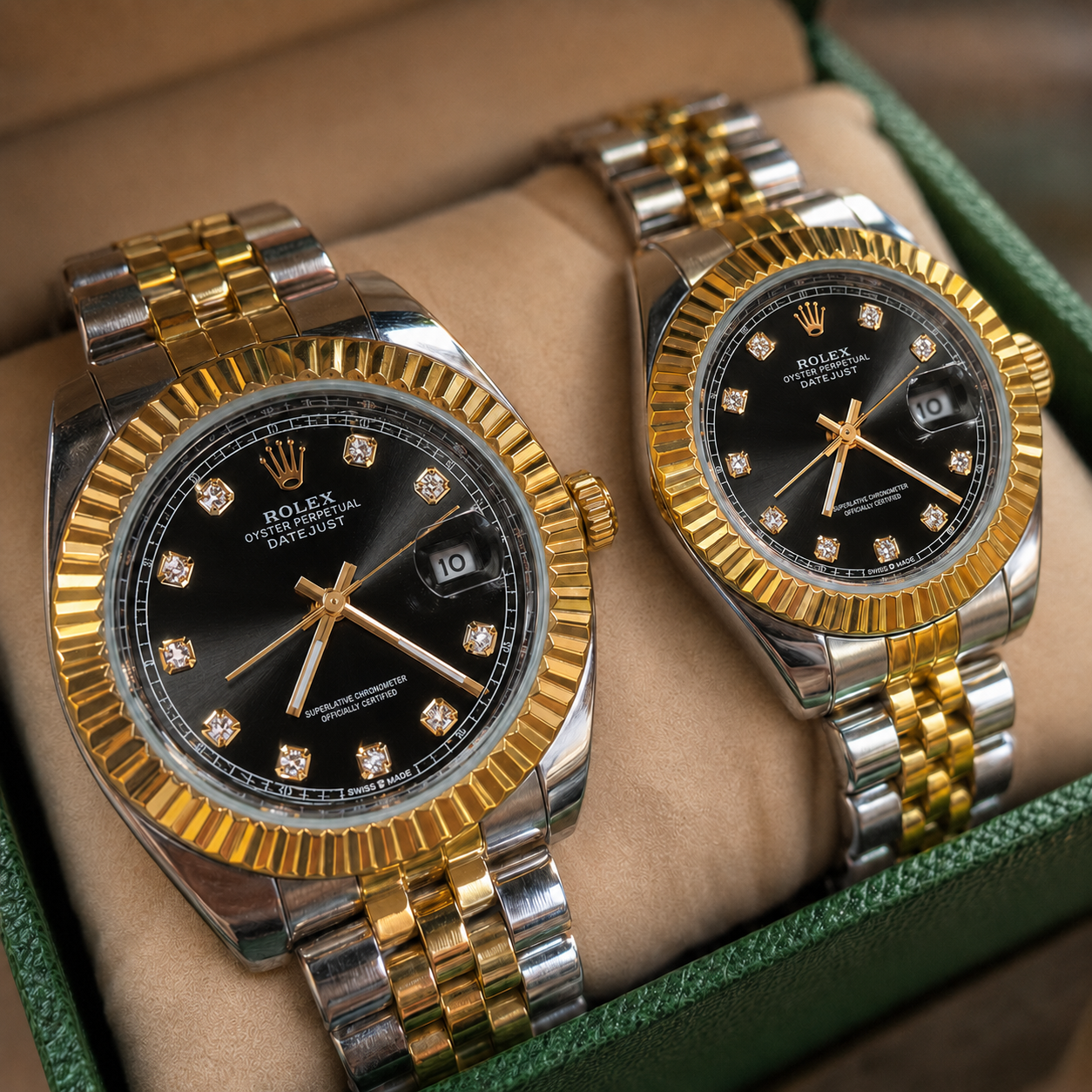 Relojes Rolex Pareja Date Just Cara Negra + Caja De Lujo GRATIS