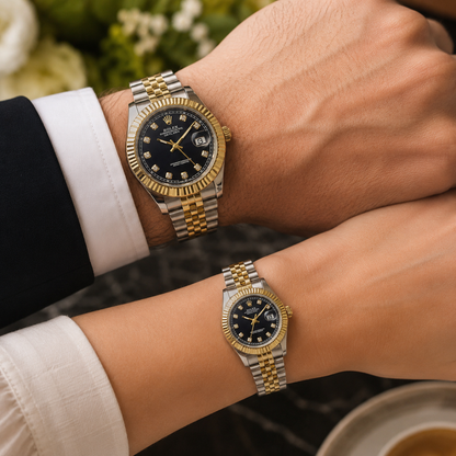 Relojes Rolex Pareja Date Just Cara Negra + Caja De Lujo GRATIS