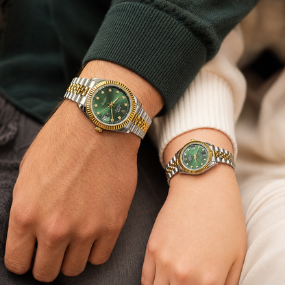 Relojes Rolex Pareja Date Just Cara Verde+ Caja De Lujo GRATIS