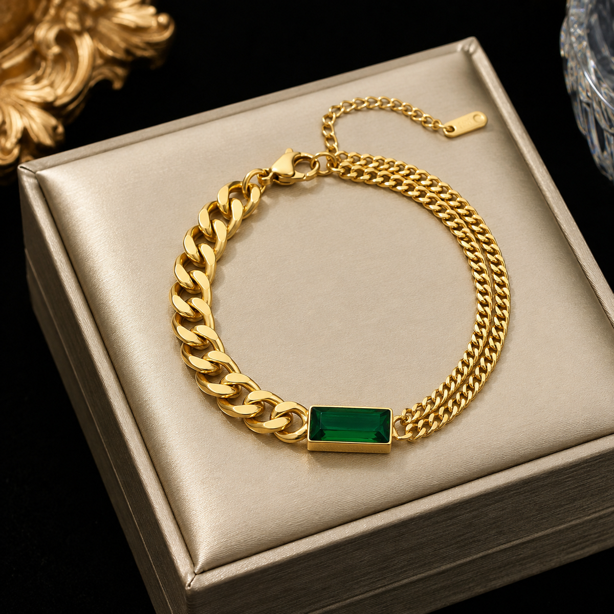 Set Gargantilla + Pulsera + Pendientes Piedra Tipo Esmeralda