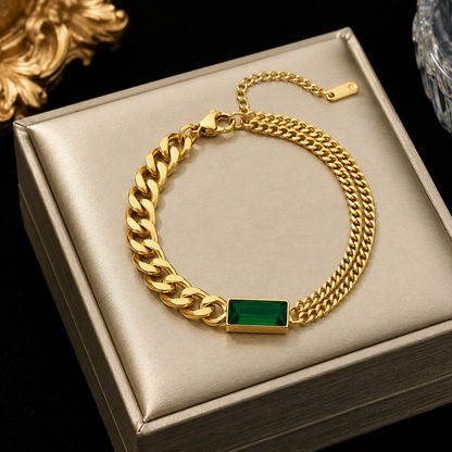 Set Gargantilla + Pulsera + Pendientes Piedra Tipo Esmeralda