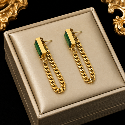 Set Gargantilla + Pulsera + Pendientes Piedra Tipo Esmeralda