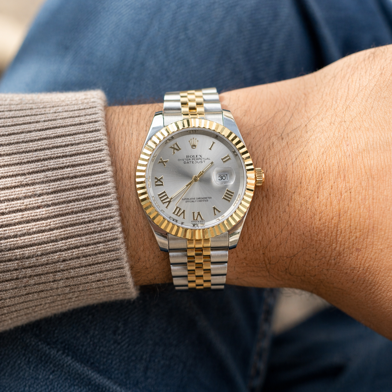 Rolex Semiautomatico Date Just Jubilee Imperial Plateado Romano