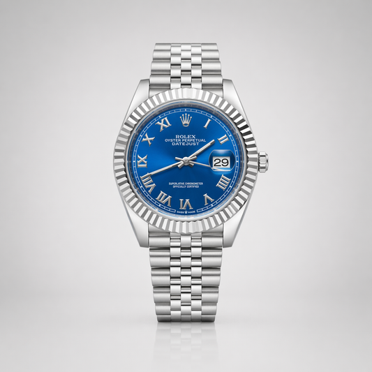 Rolex Semiautomatico Date Just Jubilee Plateado Azul Mar Romano