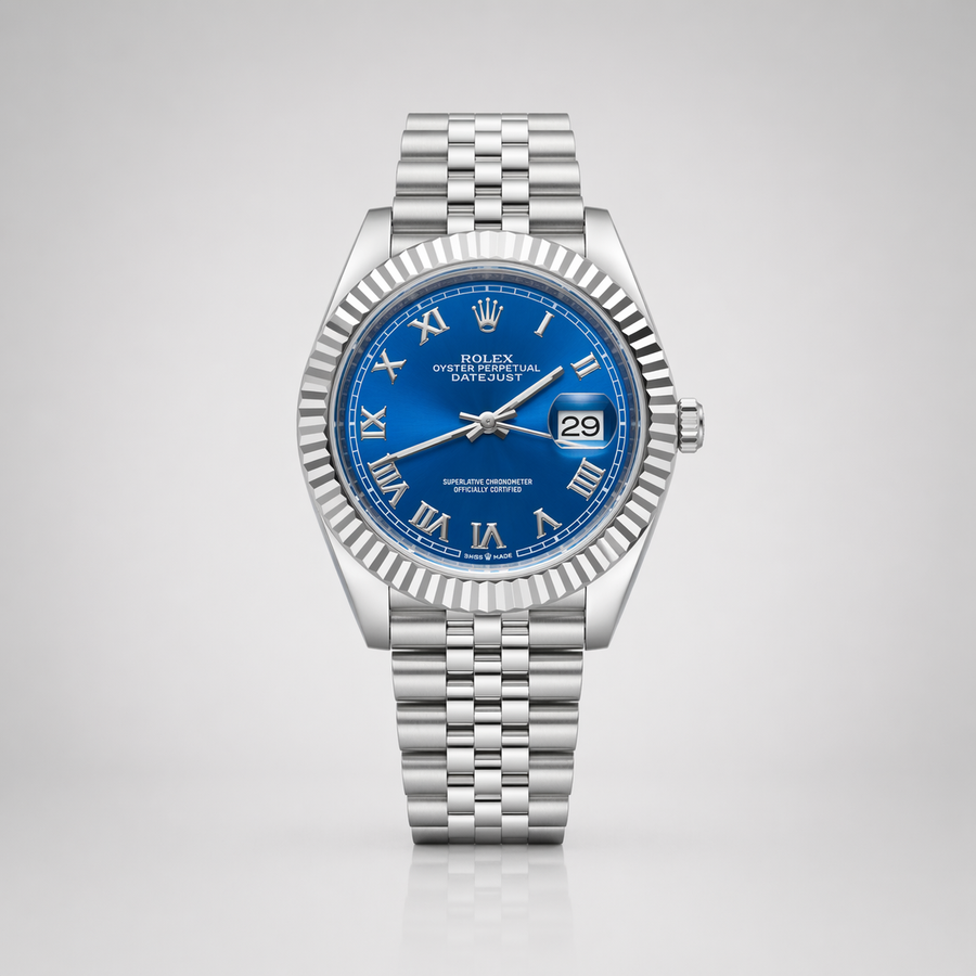Rolex Semiautomatico Date Just Jubilee Plateado Azul Mar Romano