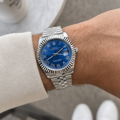 Rolex Semiautomatico Date Just Jubilee Plateado Azul Mar Romano