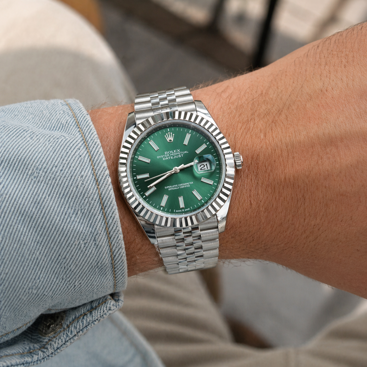 Rolex Semiautomatico Date Just Jubilee Plateado Verde Oliva
