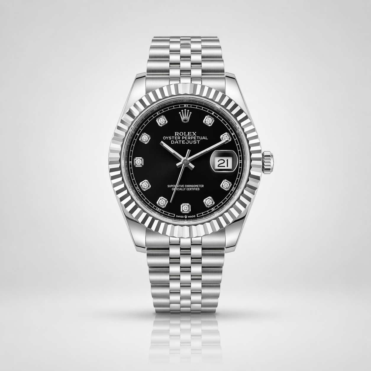 Rolex Semiautomatico Date Just Jubilee Plateado Negro Perlas