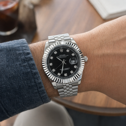 Rolex Semiautomatico Date Just Jubilee Plateado Negro Perlas