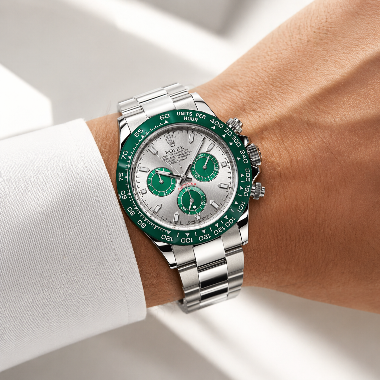 Rolex Oyster Daytona Plateado Cronografos Verdes