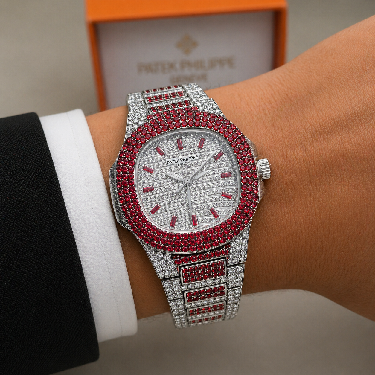 Patek Philippe Cubano Plateado - Rojo