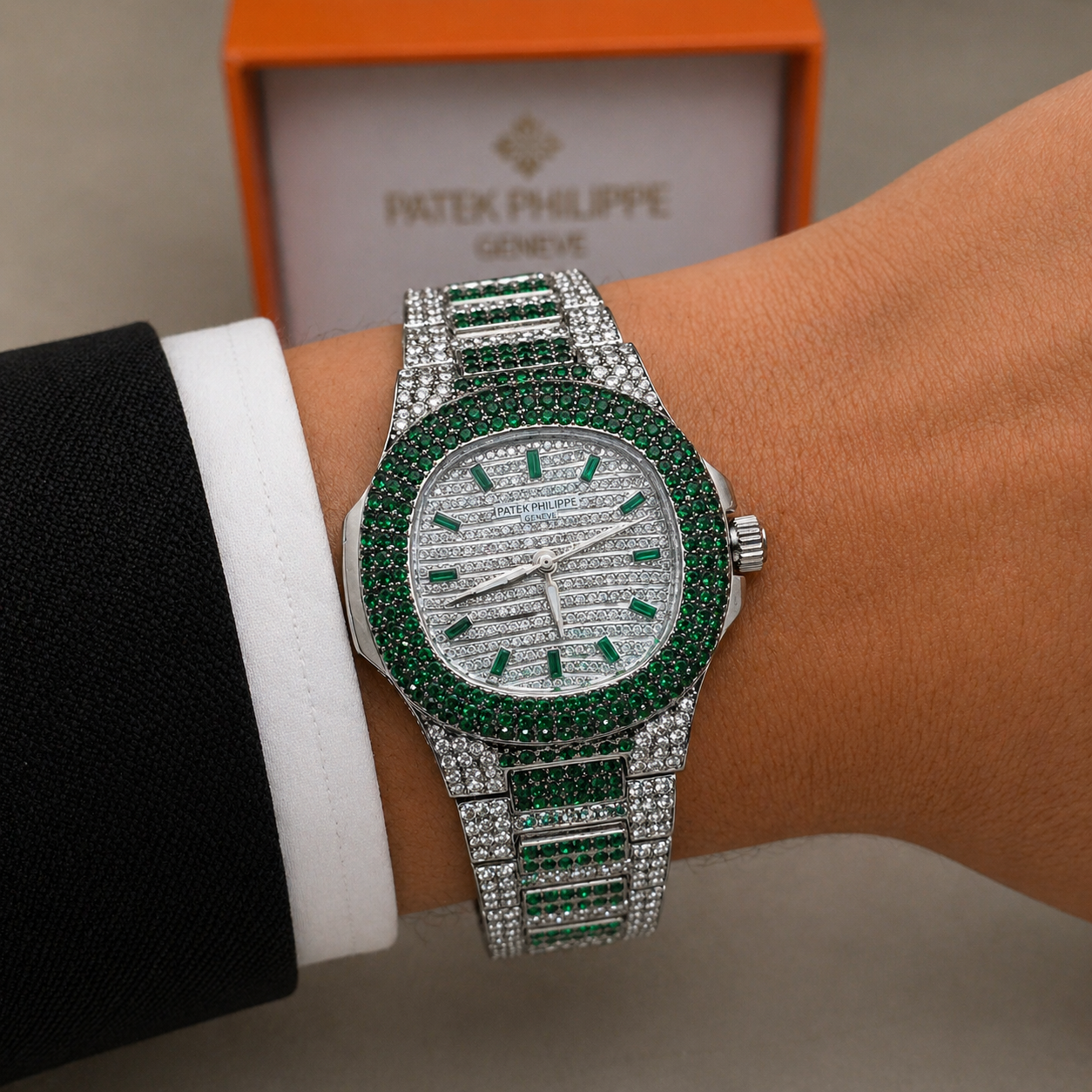 Patek Philippe Cubano Plateado - Verde Oliva