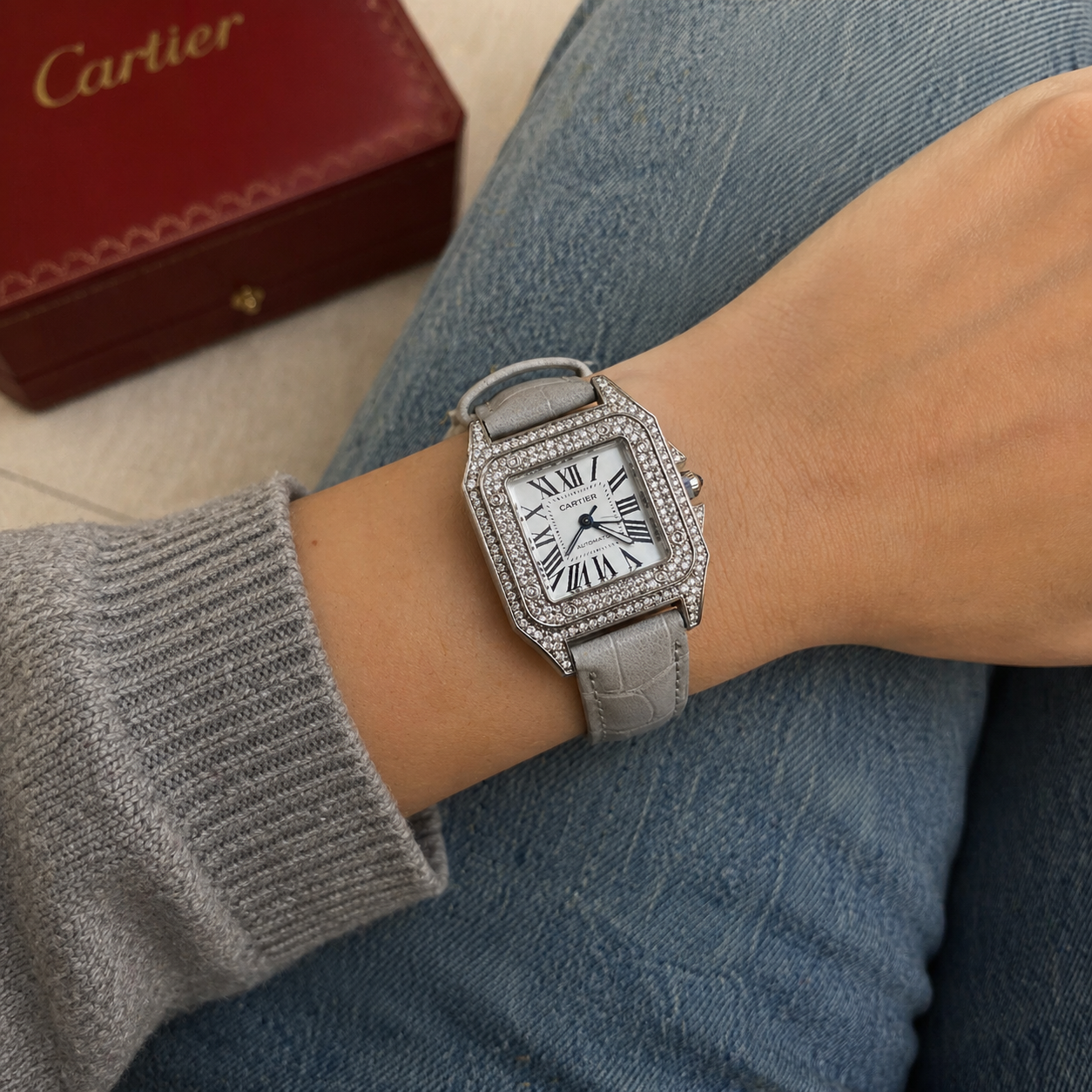 Cartier Santos Cubano Femenino Gris