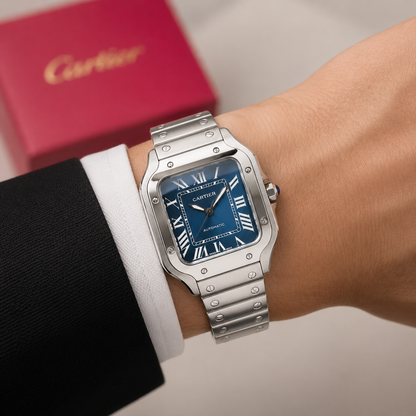 Cartier Santos Metalico Cara Azul Mar