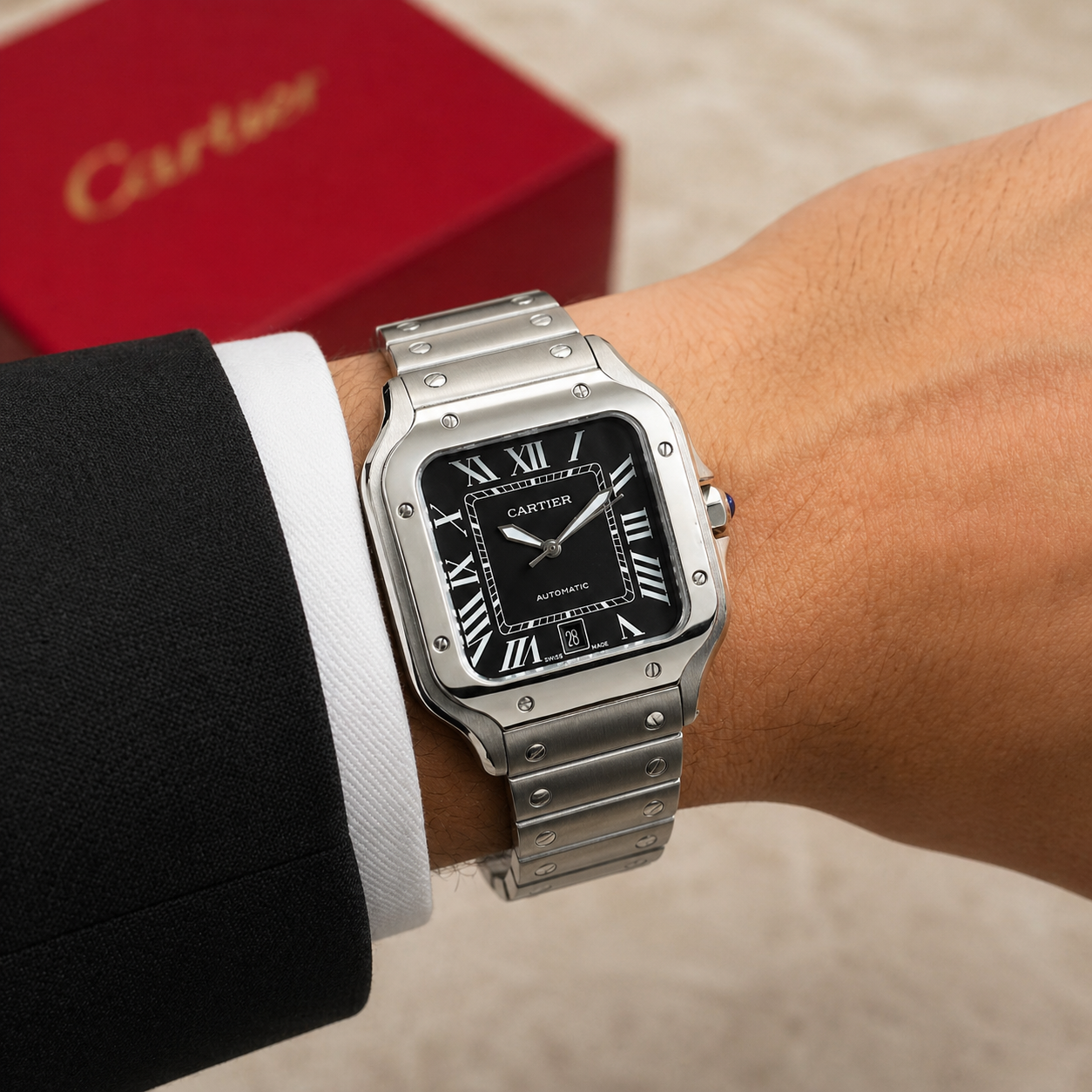 Cartier Santos Metalico Cara Negra